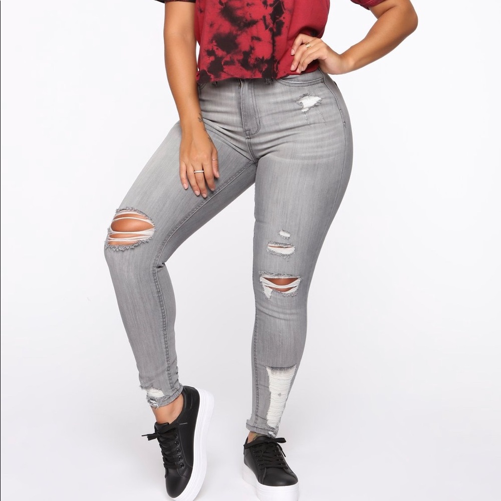 Grey ripped jeans